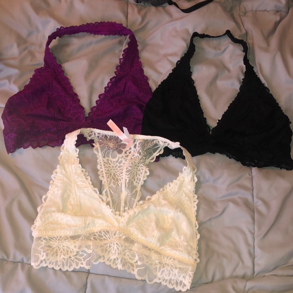 3 PINK halter bralettes